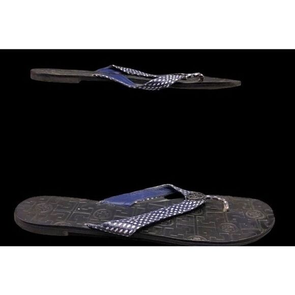 Tory Burch Thora Polka Dot Snake Print Sandals Womens Sz 9 Ultramarine - Picture 7 of 9